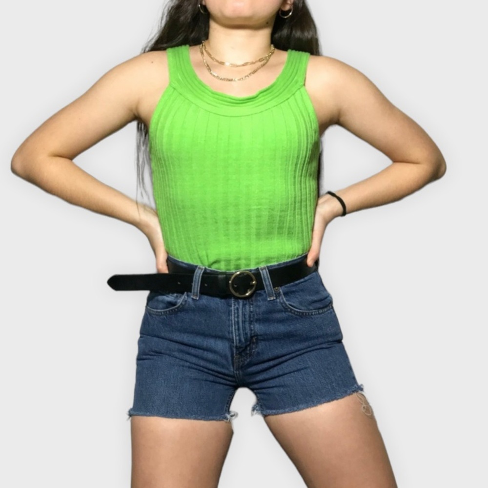 Vintage bright green knit tank top